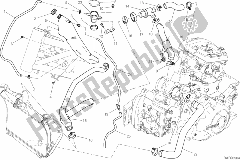 All parts for the Cooling Circuit of the Ducati Diavel Xdiavel S USA 1260 2019